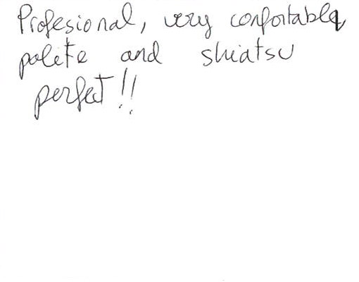 profesional,very confortable polete and shiatsu perfect!!this is a perfect place to desconect of city and also for shiatsu profesional thank you.